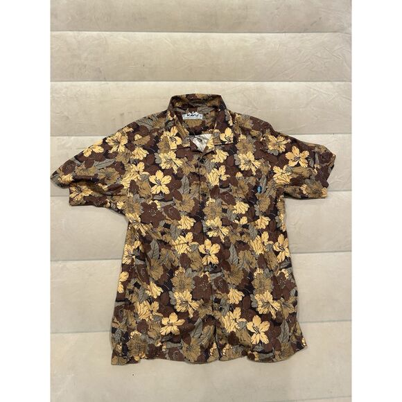 Kavu Men’s Medium Camp Collar Aztec Print Tencel Short Sleeve Button Up Floral - Picture 1 of 7
